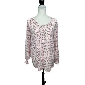 Tommy Hilfiger Blouse Size Large L Pink & White Print 1/4 Button Semi Sheer Top